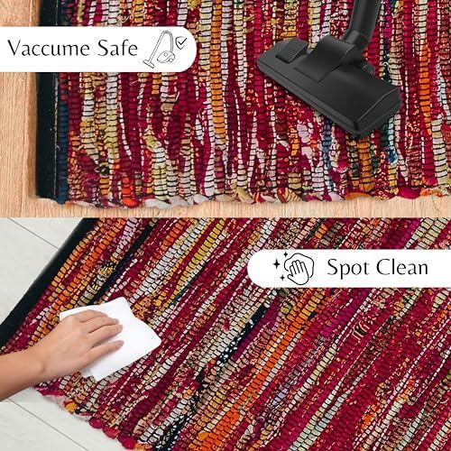 Ramanta Home Cotton Chindi Hand Woven Rug - 2x3 ft Multi Color Reversible Area Rug