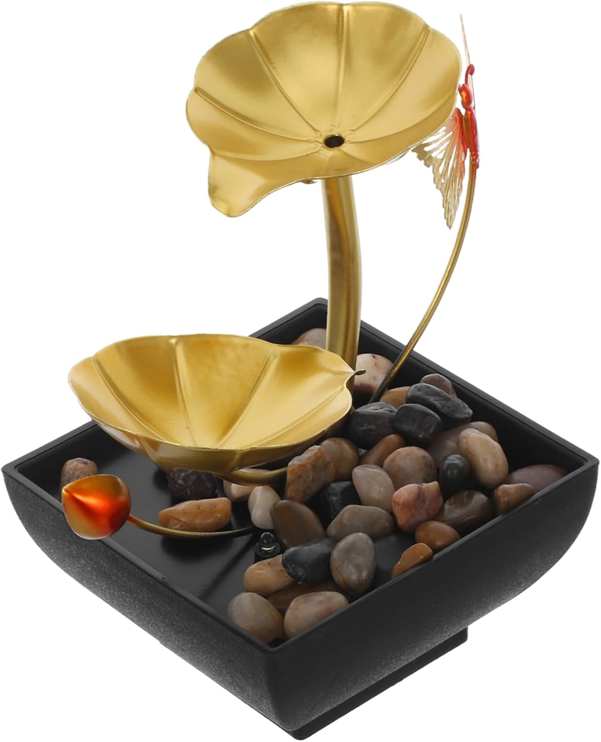 Alipis Indoor Tabletop Fountain with Golden Lotus Leaf and LED Light