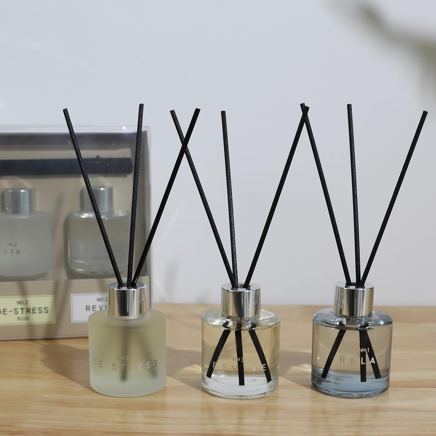 3 Pack Fragrance Reed Diffuser Set with 12 Black Fiber Sticks