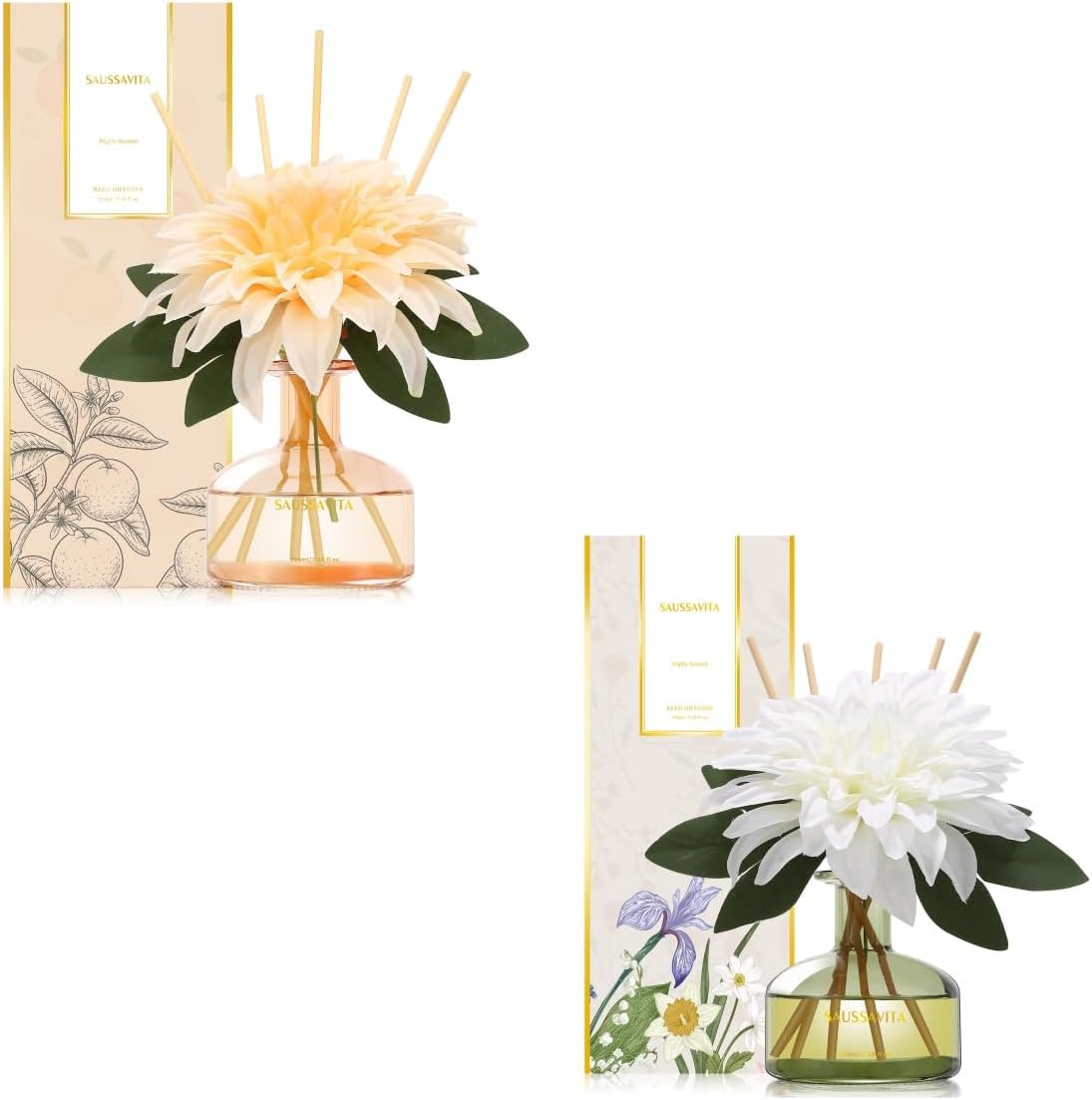 Saussavita Reed Diffuser Set 710 Oz 7 Sticks Tangerine and Unfettered Dew Scent