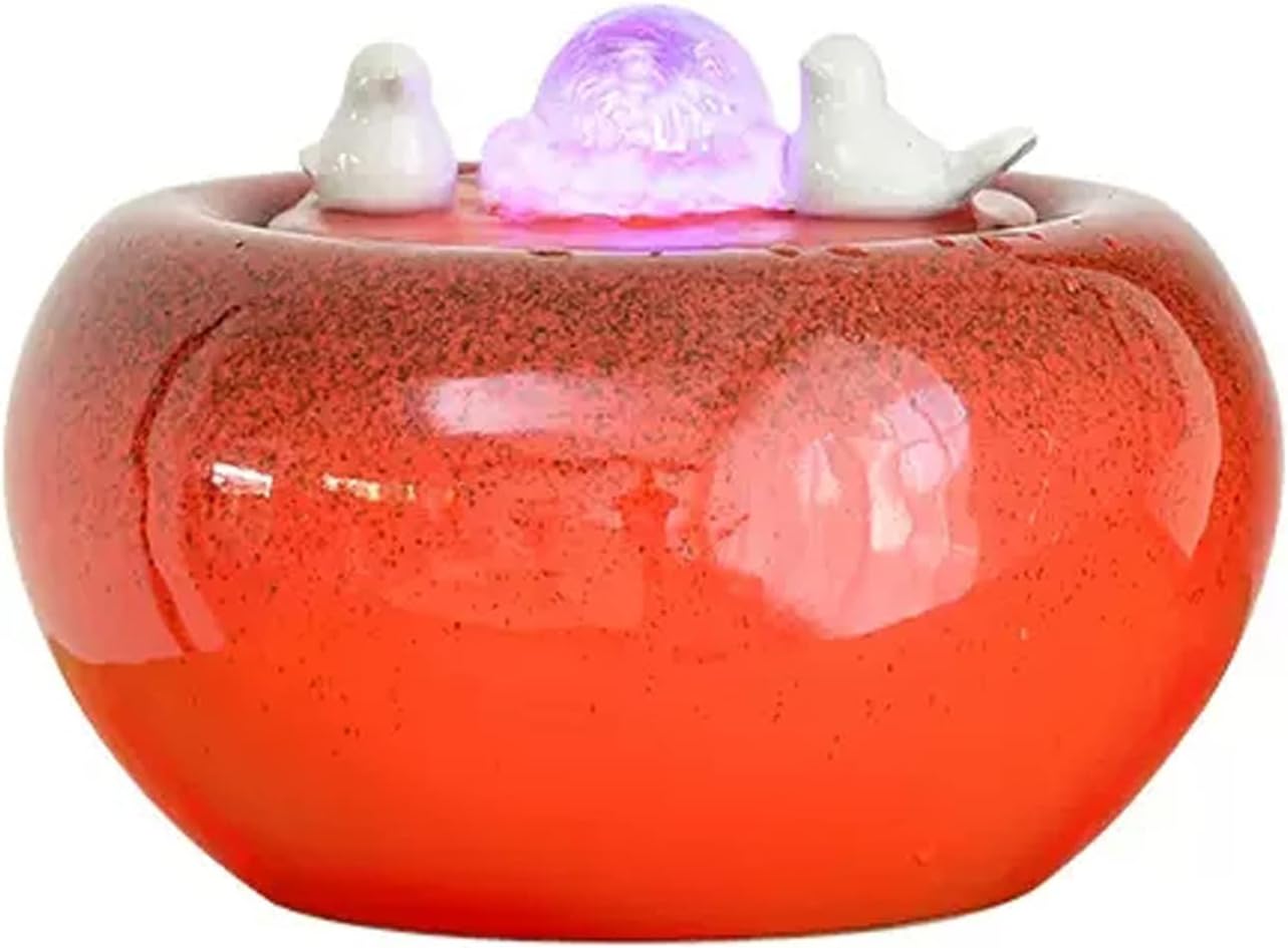 Red Ceramic Tabletop Water Fountain with LED Light