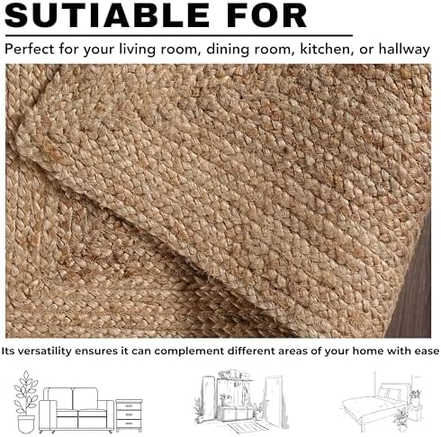 Jute Rug - Handwoven Natural Braided Reversible Rug for Living Room Kitchen Entryway Farmhouse Rustic Decor 24x36 Inch