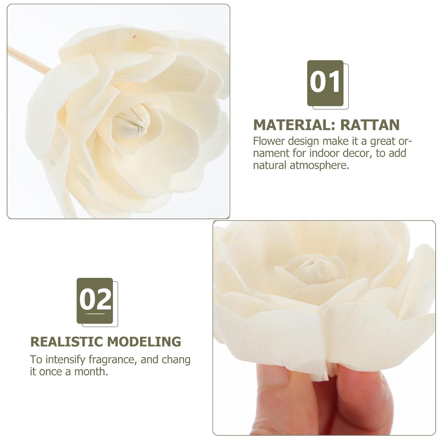 Healifty 5 Pcs Wood Rattan Diffuser Sticks with Flower Shape Head