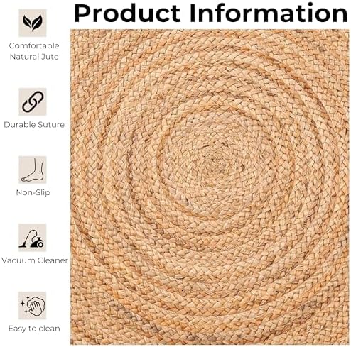 Bedding Craft 3 Ft Round Jute Area Rug Natural Yarn Handwoven