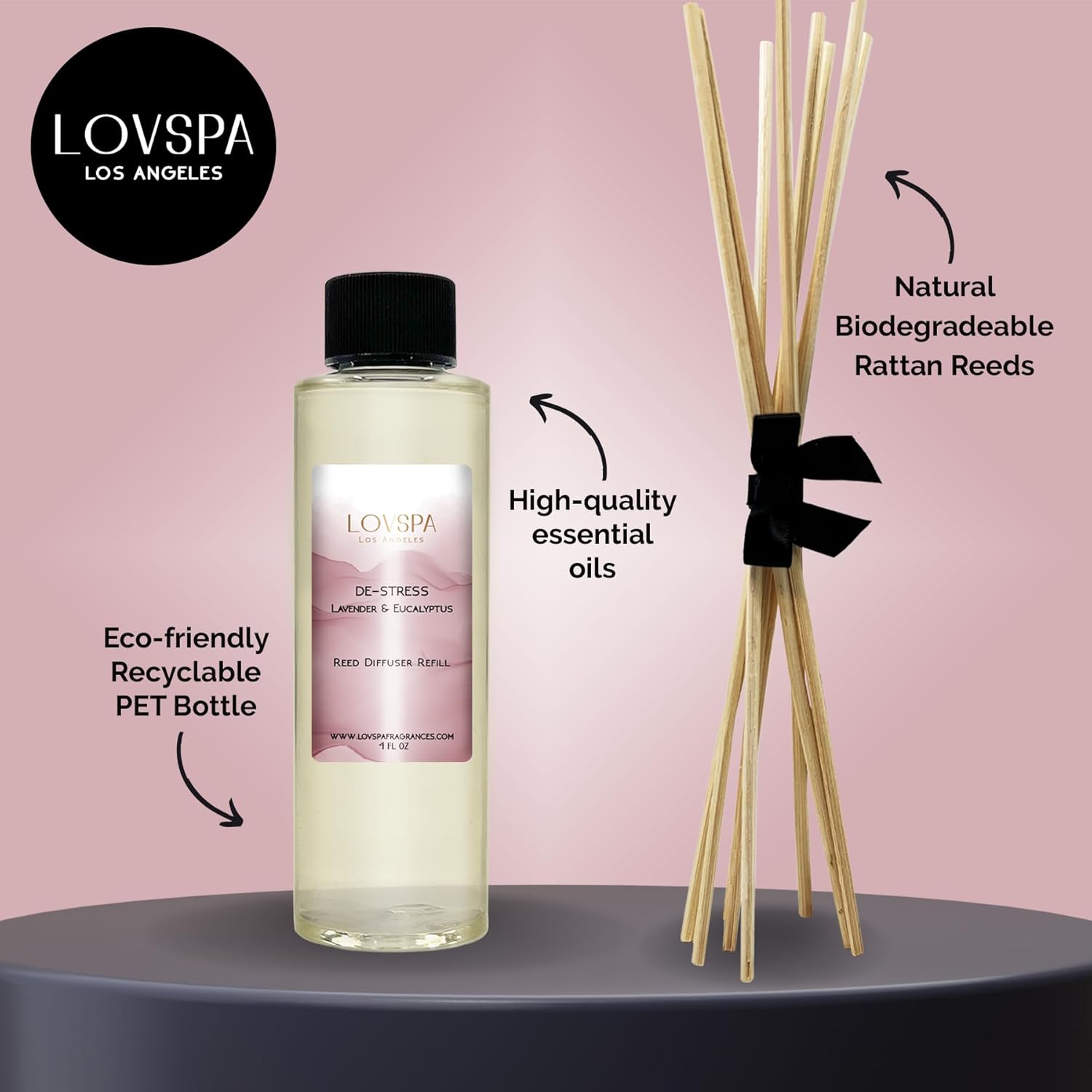 Lovspa De-Stress Lavender Eucalyptus Reed Diffuser Oil Refill with Reed Sticks
