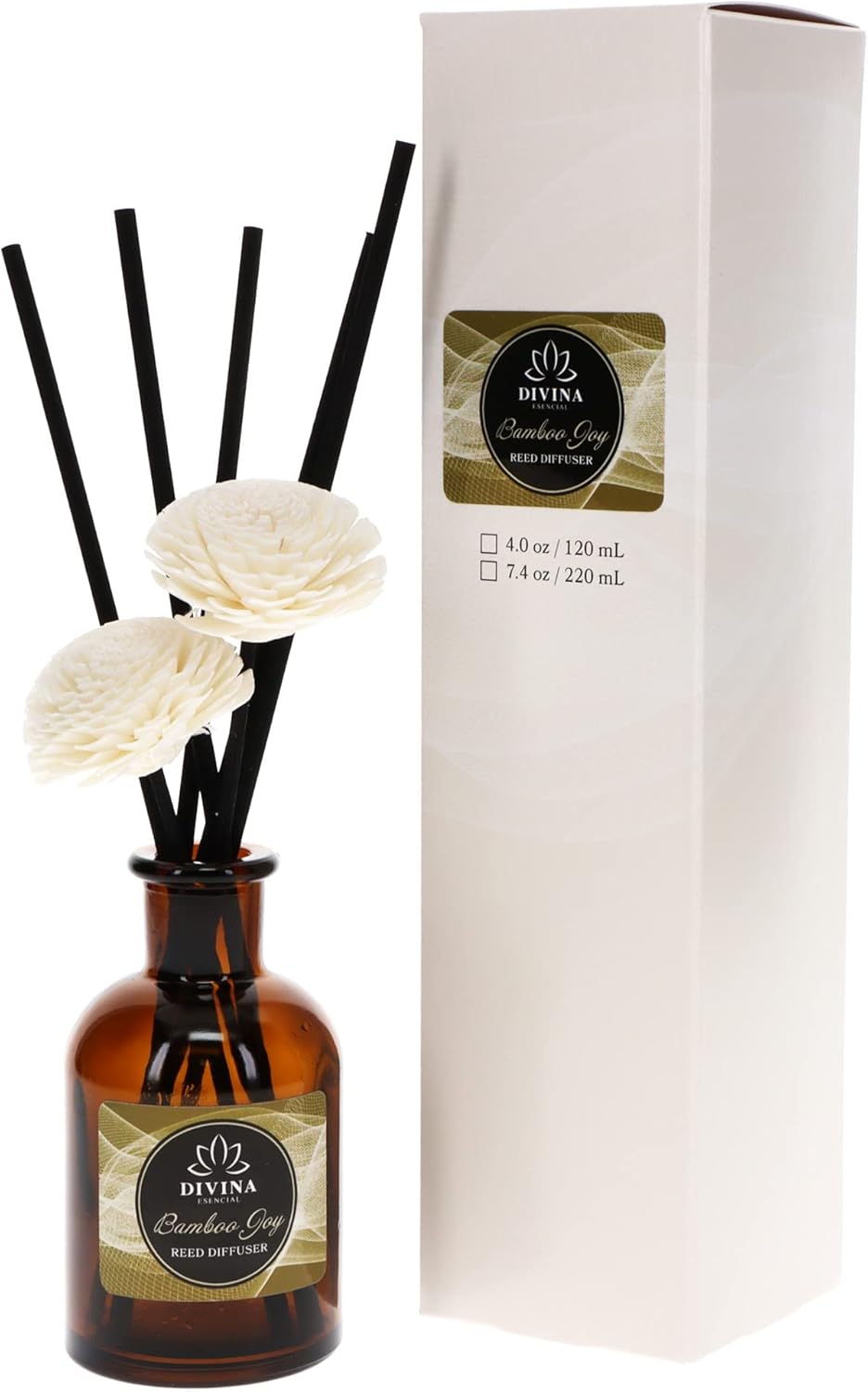 Divina Esencial Reed Diffuser Set with Bamboo Joy and Amber Glass Bottle