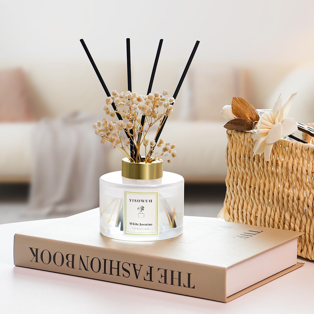 White Jasmine Reed Diffuser Set with 8 Sticks