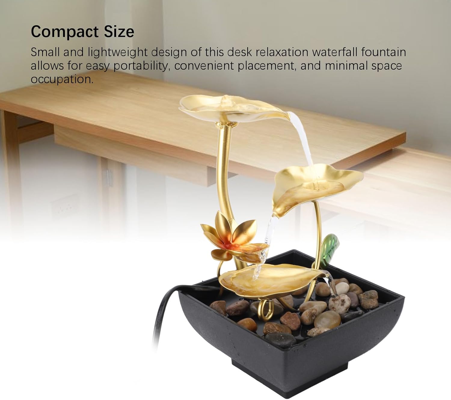 Haofy Indoor 3 Tier Leaf Fountain with LED Light and River Rocks