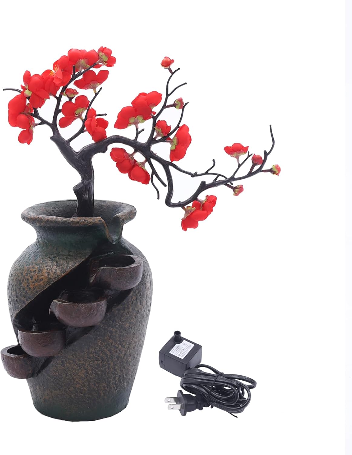 Flower Vase Waterfall Fountain Tabletop Indoor Feng Shui Decor