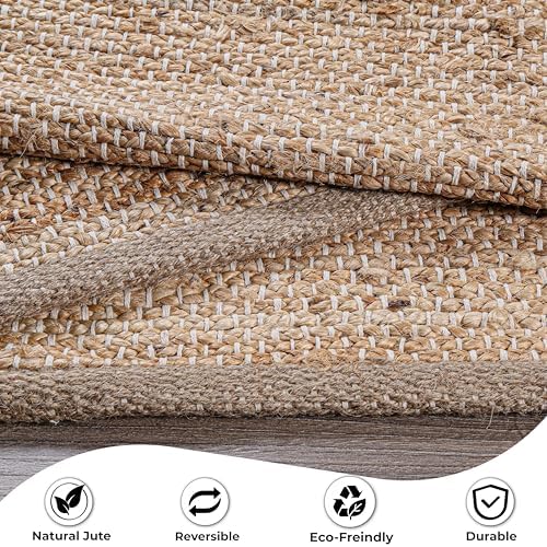 Hausattire Jute Woven Area Rug 3x5 - Natural Hand Braided Boho Rug for Living Room and Kitchen