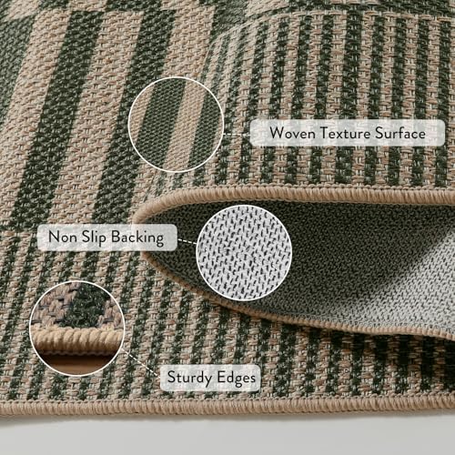 Beeiva Striped Jute Rug 3x5 Non-Slip Outdoor Indoor Entryway Mat - Green