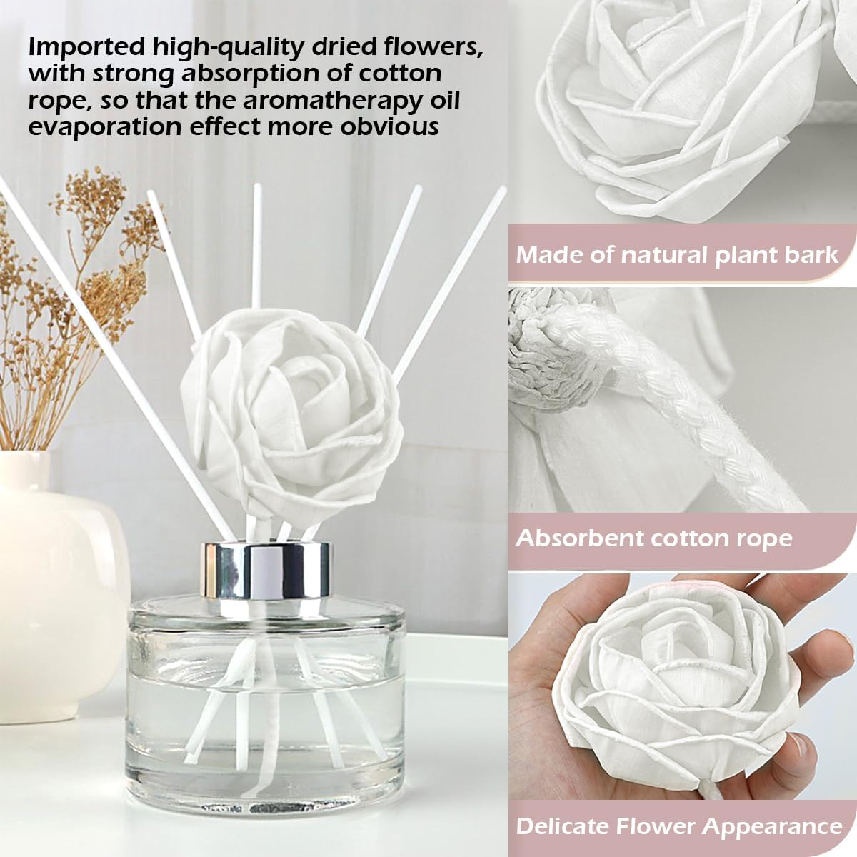 DOERDO 4Pcs Flower Aroma Diffuser Set with Rope