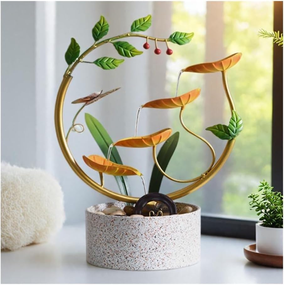 Gorttyeo Tabletop Fountain with Feng Shui Wheel Red