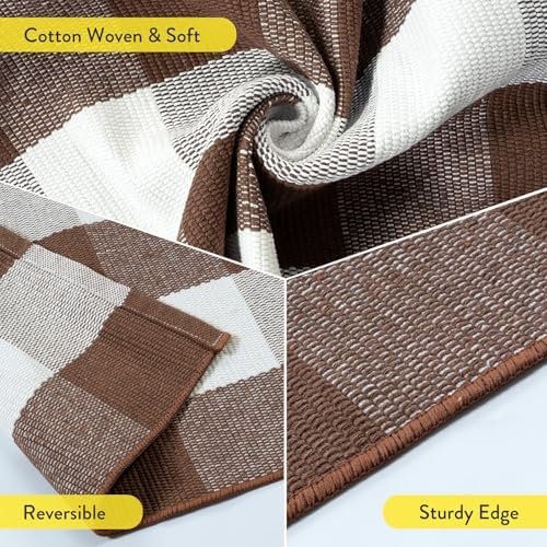 Uphome Buffalo Plaid Outdoor Rug 2x43 Brown Checkered Front Door Mat for Fall Decor
