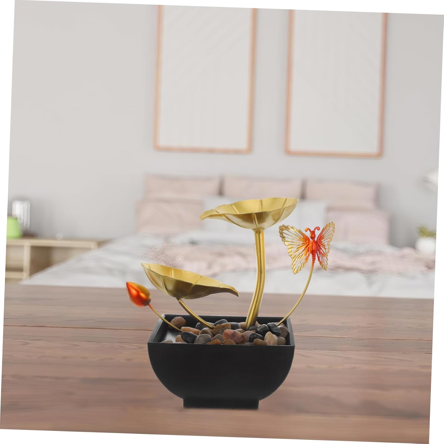 Golden Lotus Waterfall Tabletop Fountain for Indoor Decor