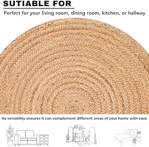 Bedding Craft 3 Ft Round Jute Area Rug Natural Yarn Handwoven