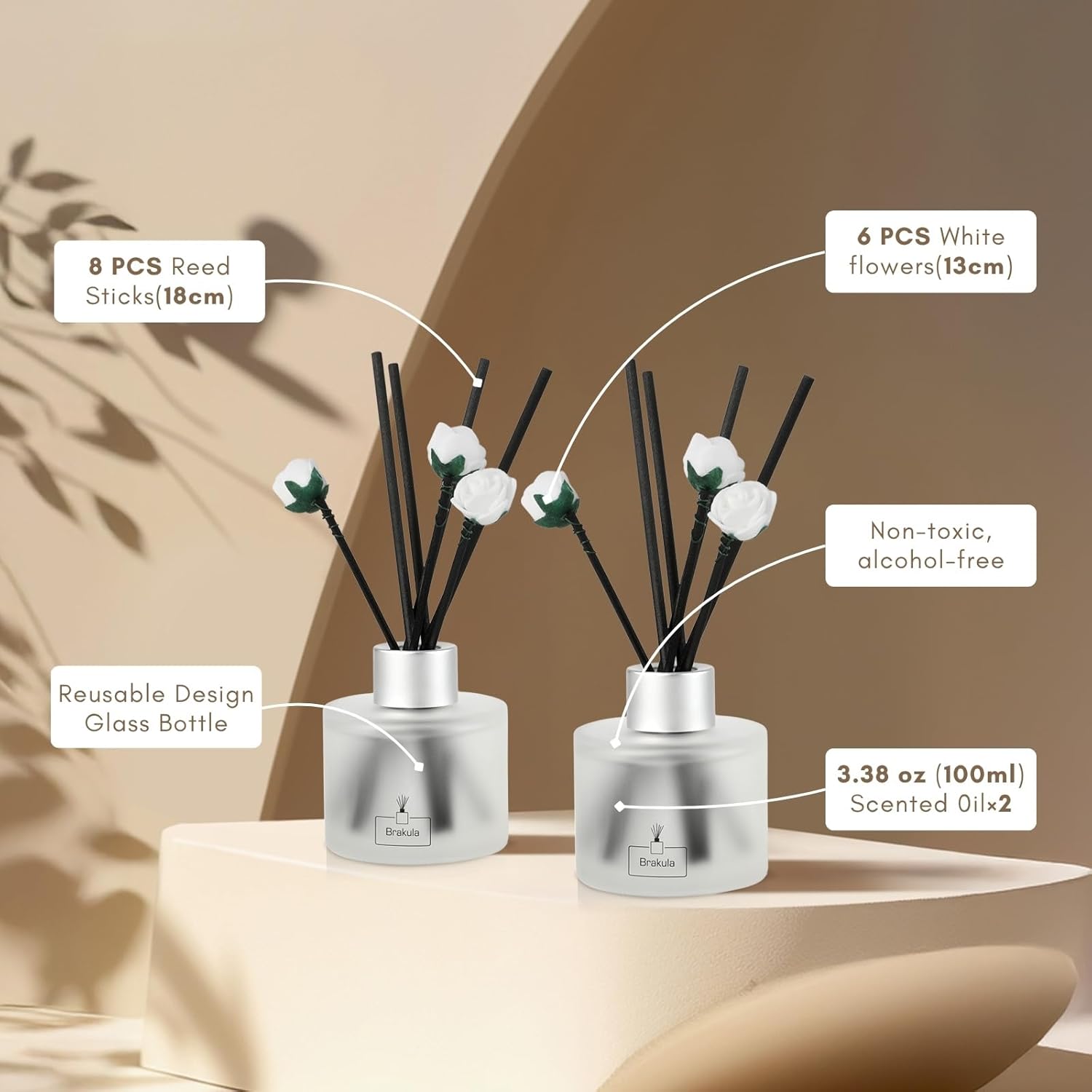 Brakula 2 Pack Reed Diffuser Set Bamboo Scented