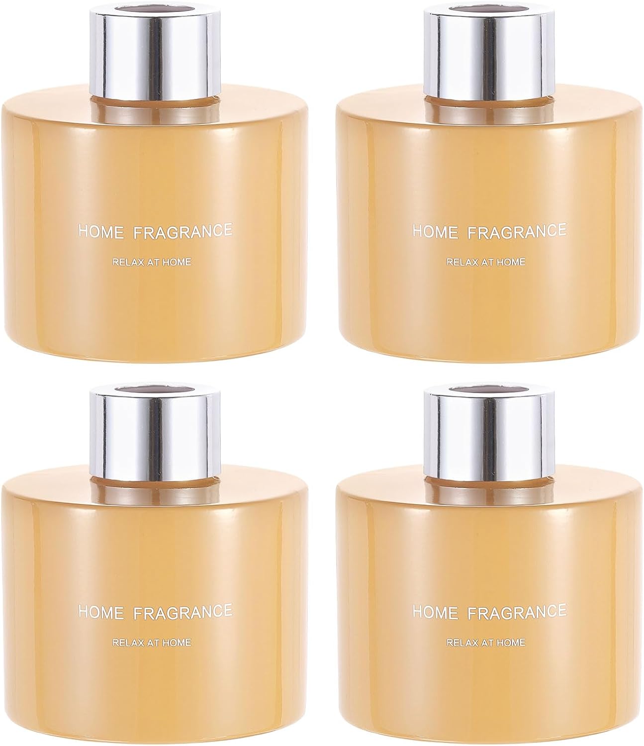 HARFINGTON 4pc Glass Diffuser Set 140ml Pale Orange with Silver Cap