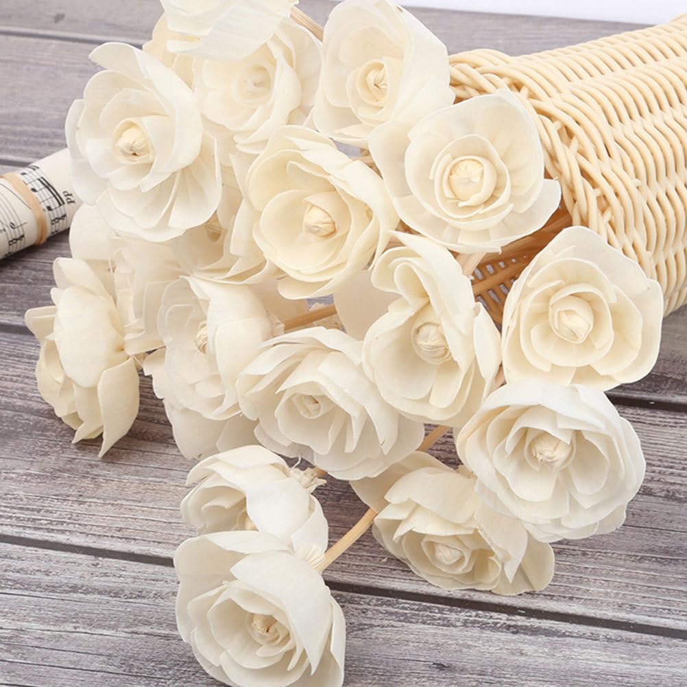 Healifty 5 Pcs Wood Rattan Diffuser Sticks with Flower Shape Head