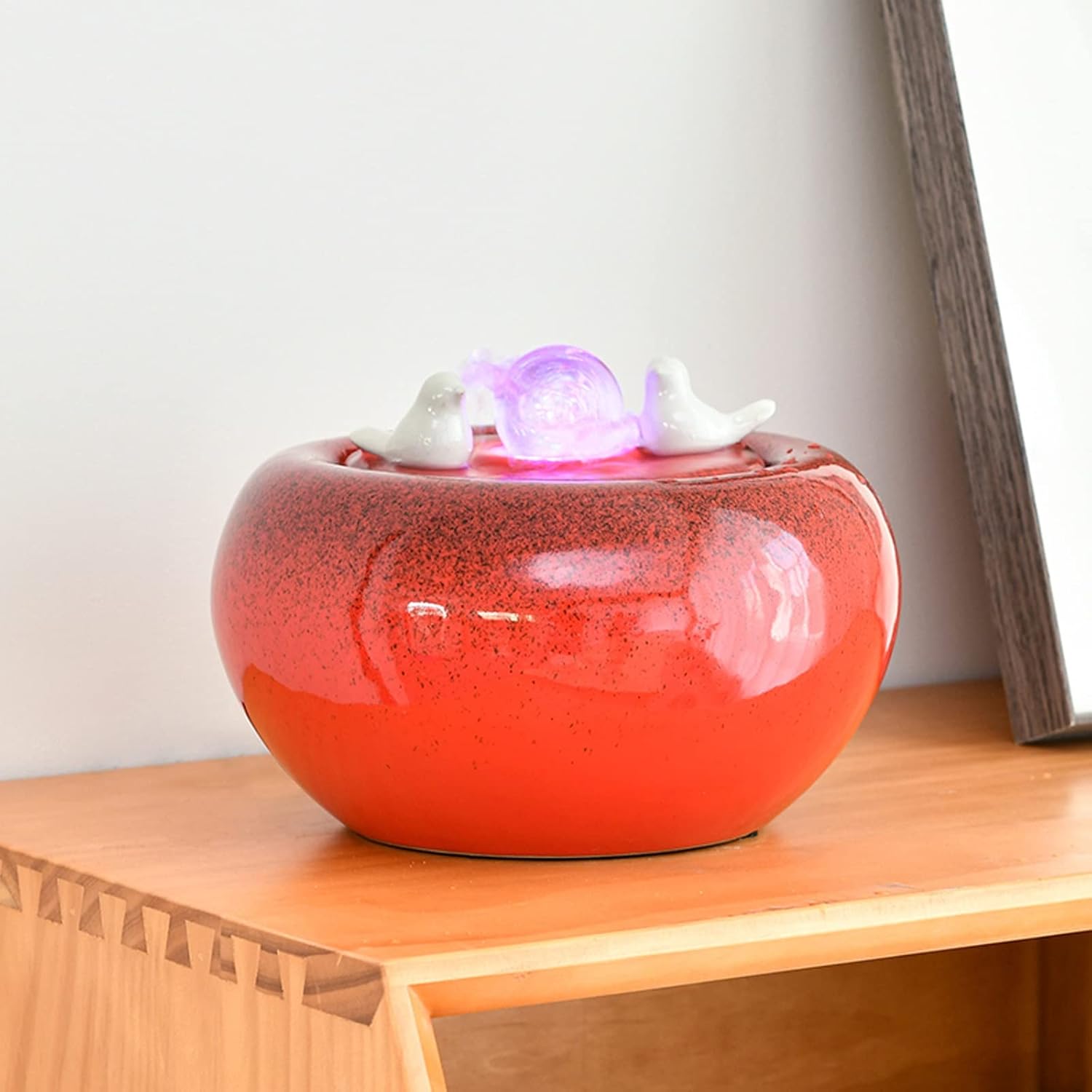 Red Ceramic Tabletop Water Fountain with LED Light