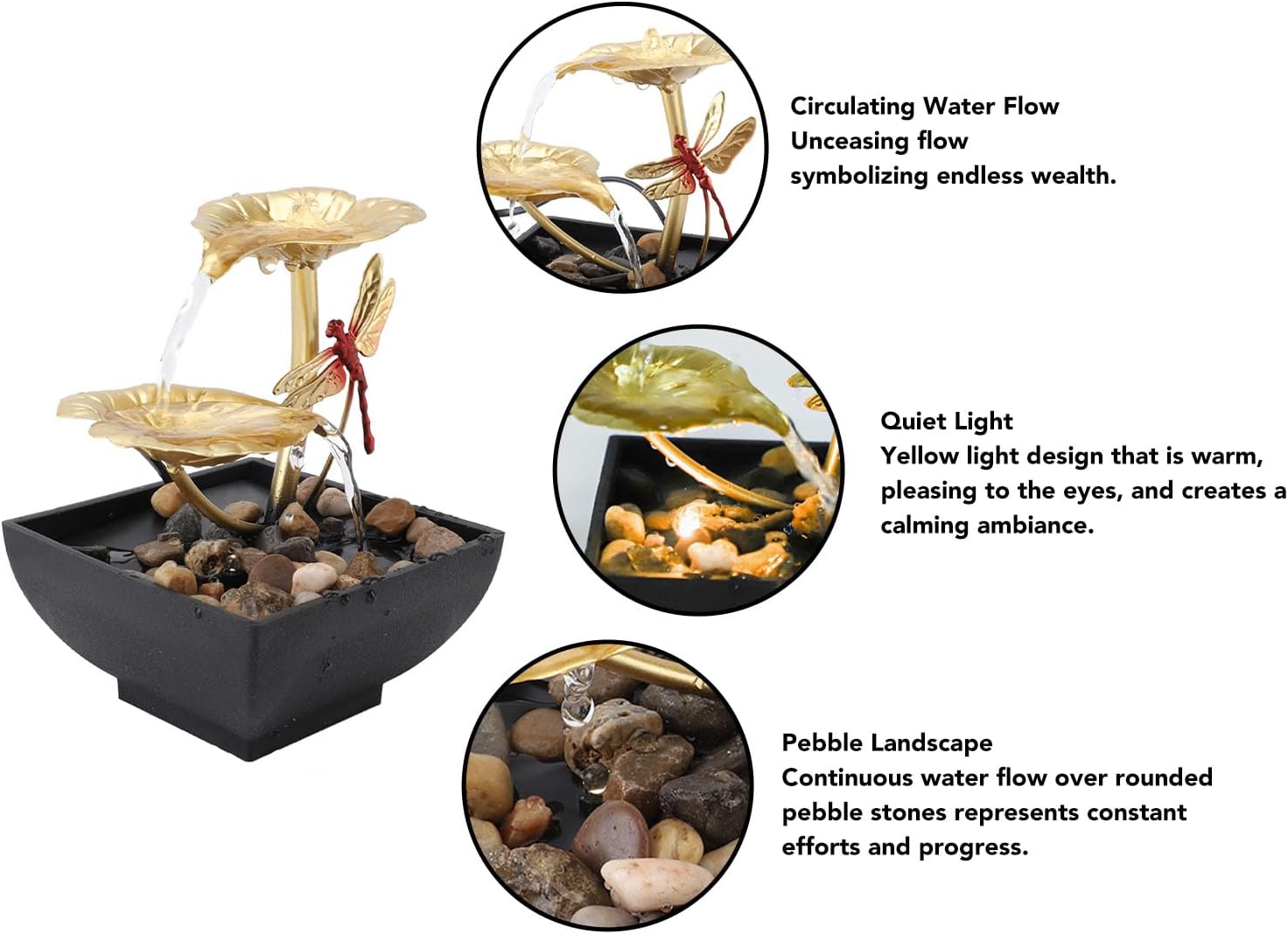 PerGar Lotus Leaf Dragonfly Fountain Water Decor for Home Office