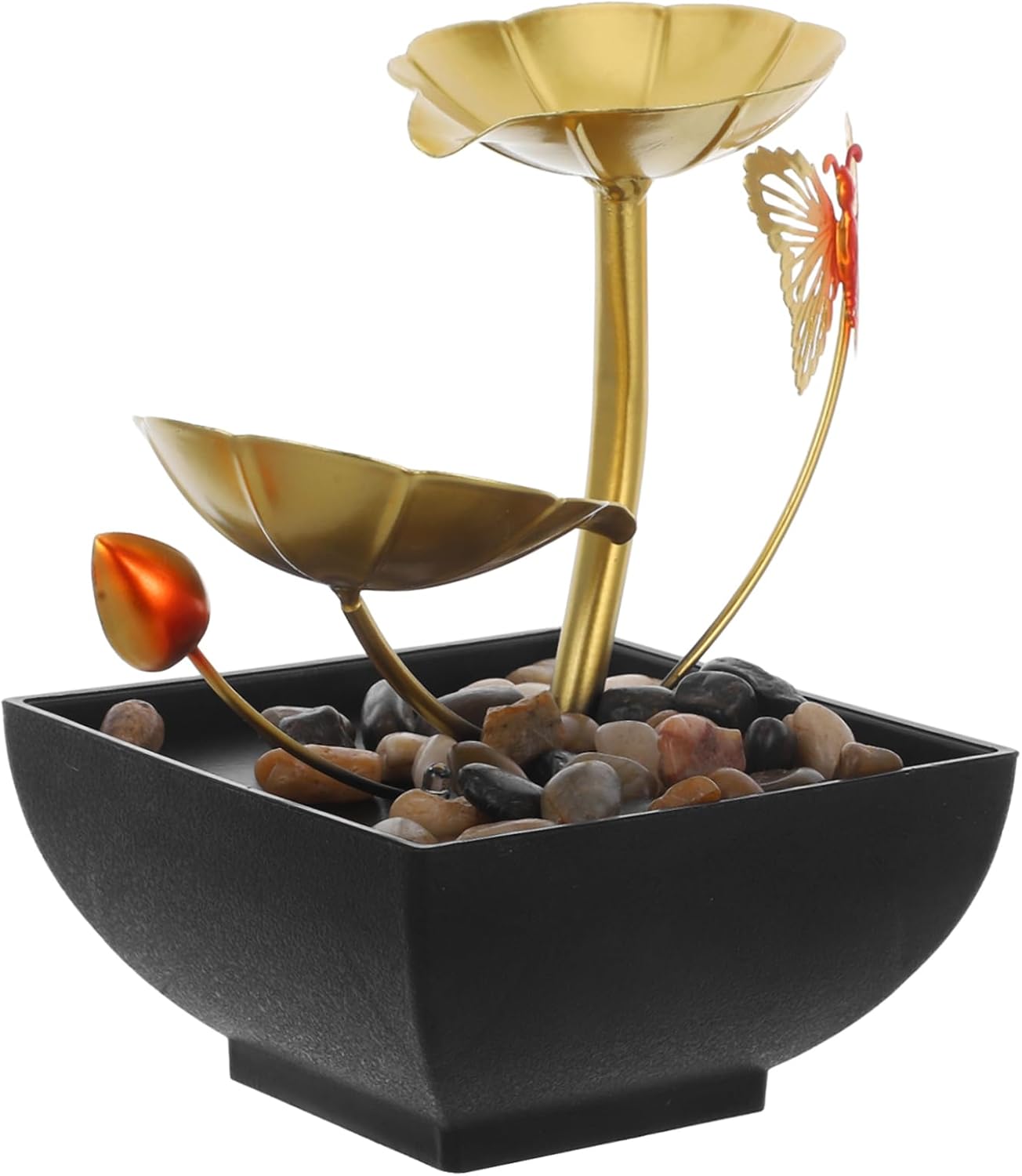 Zerodeko Leaf Indoor Tabletop Fountain with LED Light and River Rocks for Home Office Bedroom Decor