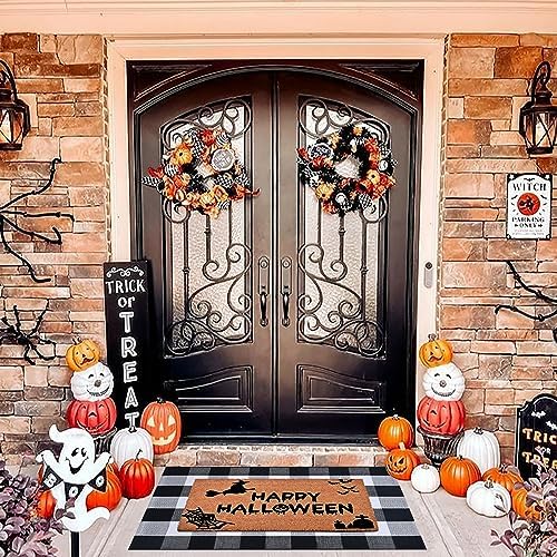 Halloween Decor Doormat Combo Set with Plaid Rug