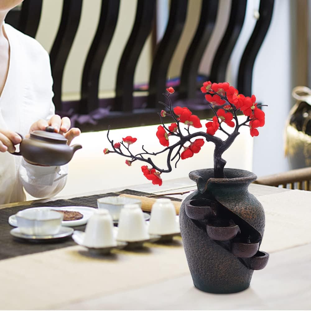 Flower Vase Waterfall Fountain Tabletop Indoor Feng Shui Decor
