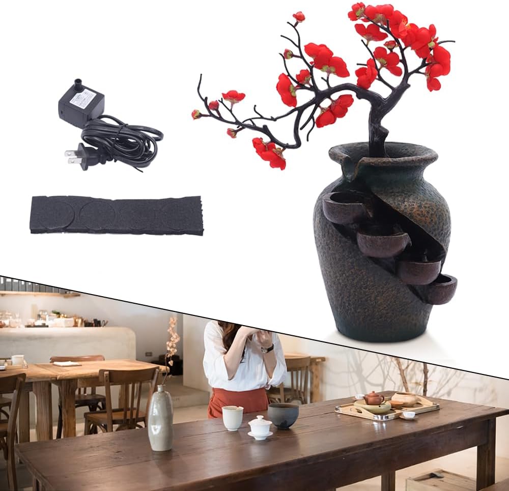Flower Vase Waterfall Fountain Tabletop Indoor Feng Shui Decor