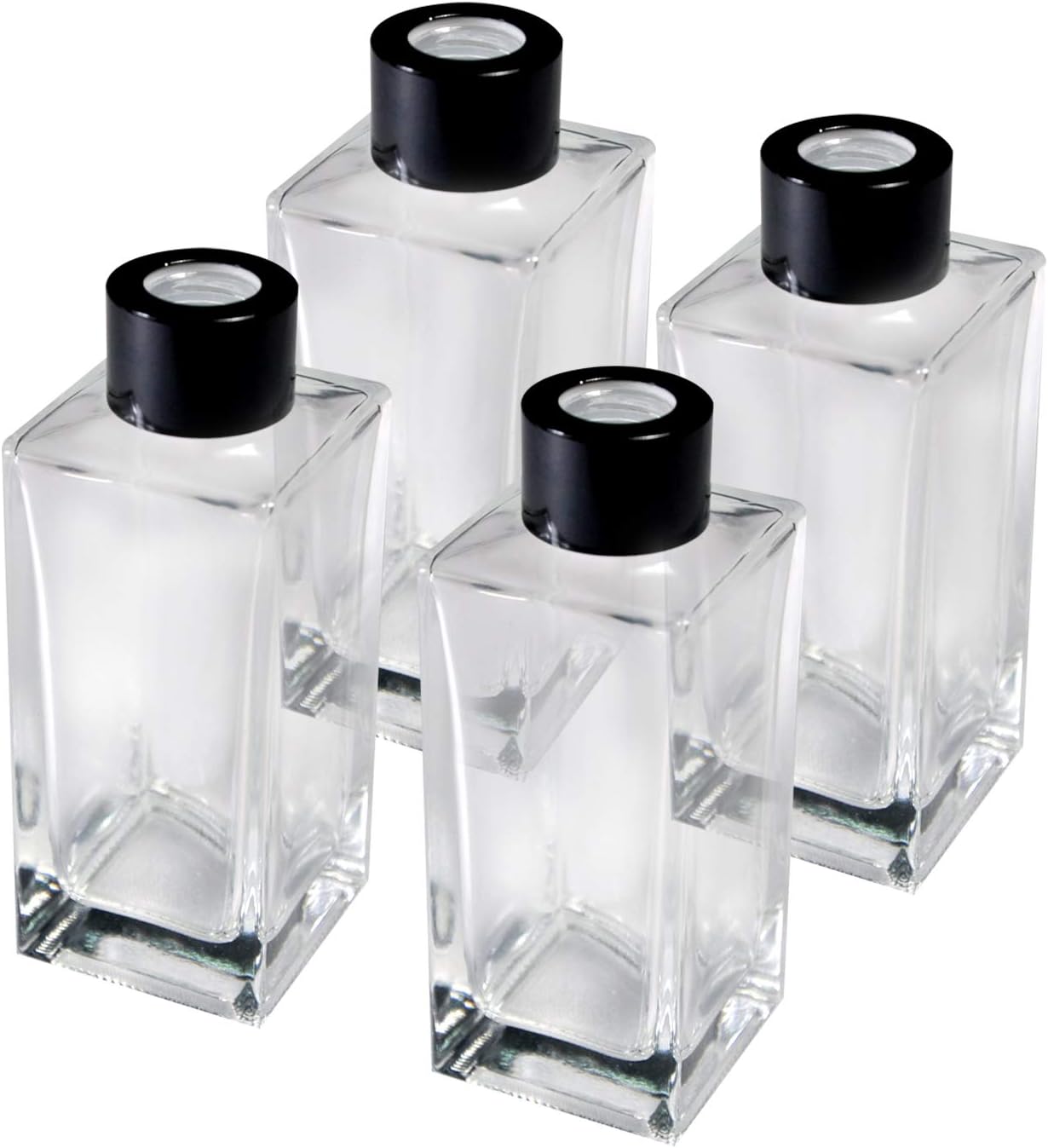 Set of 4 Rectangle Glass Reed Diffuser Bottles with Black Caps
