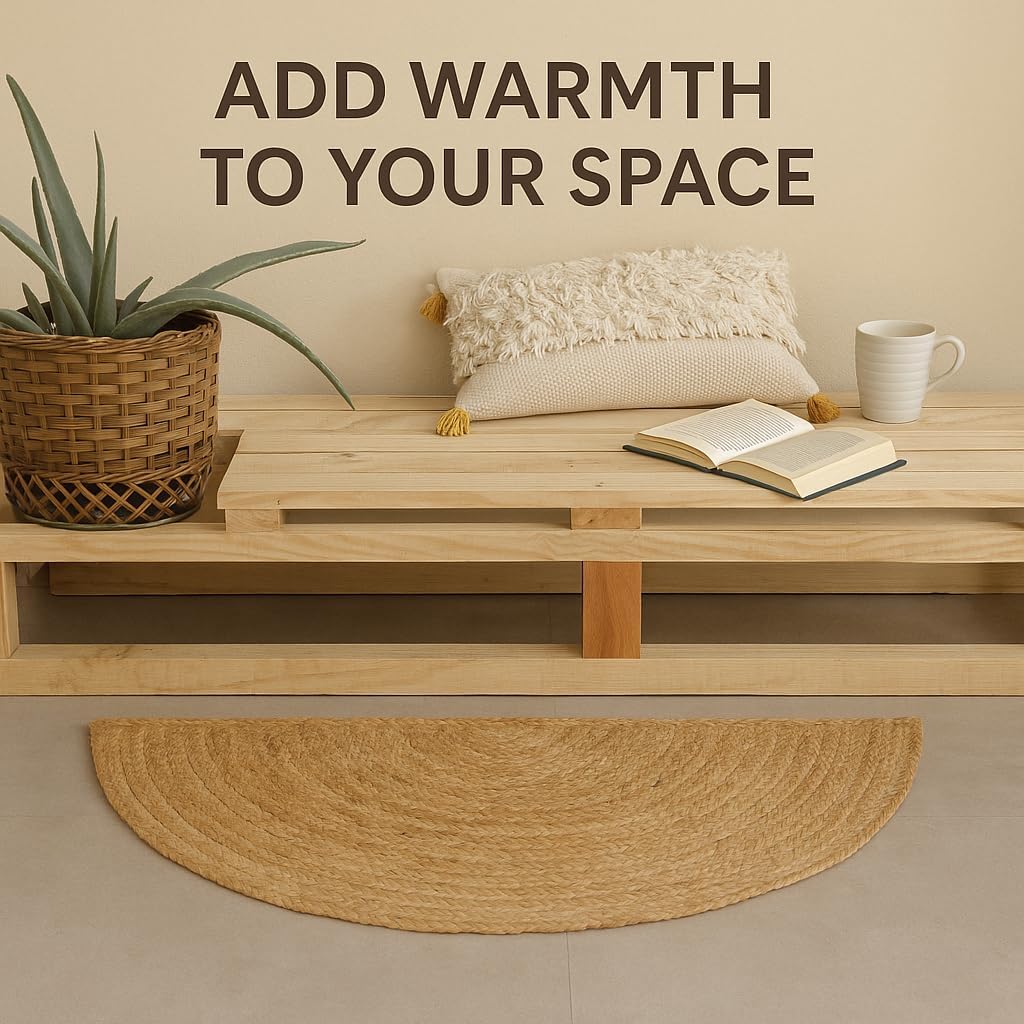 Handwoven Jute Half Moon Entryway Rug 18x36 inch