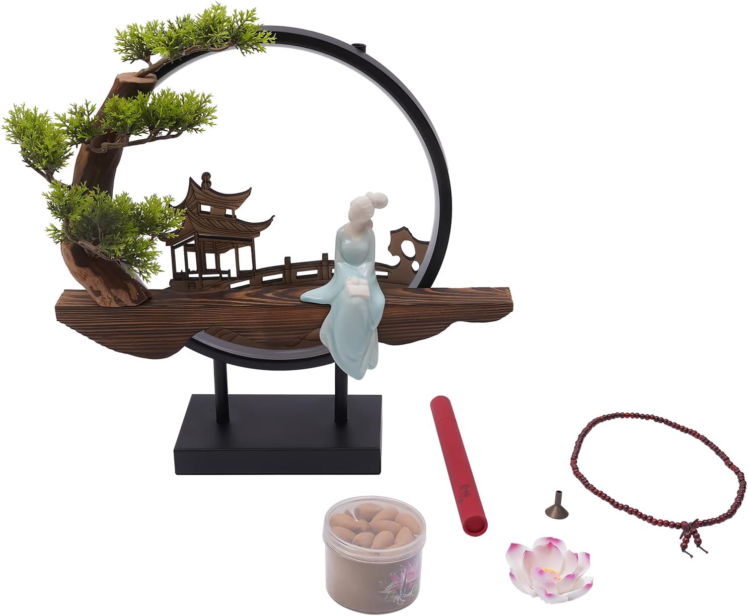 Netcoin Tabletop Water Fountain with Incense Burner and LED Lights