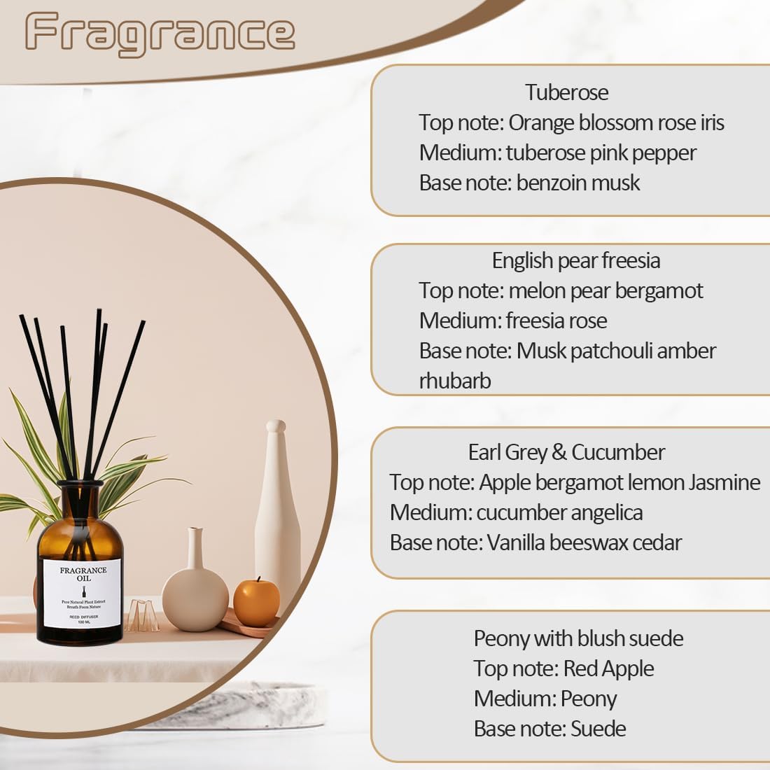 Muufuser Premium Reed Diffuser 100ml Natural Essential Oil Fragrance