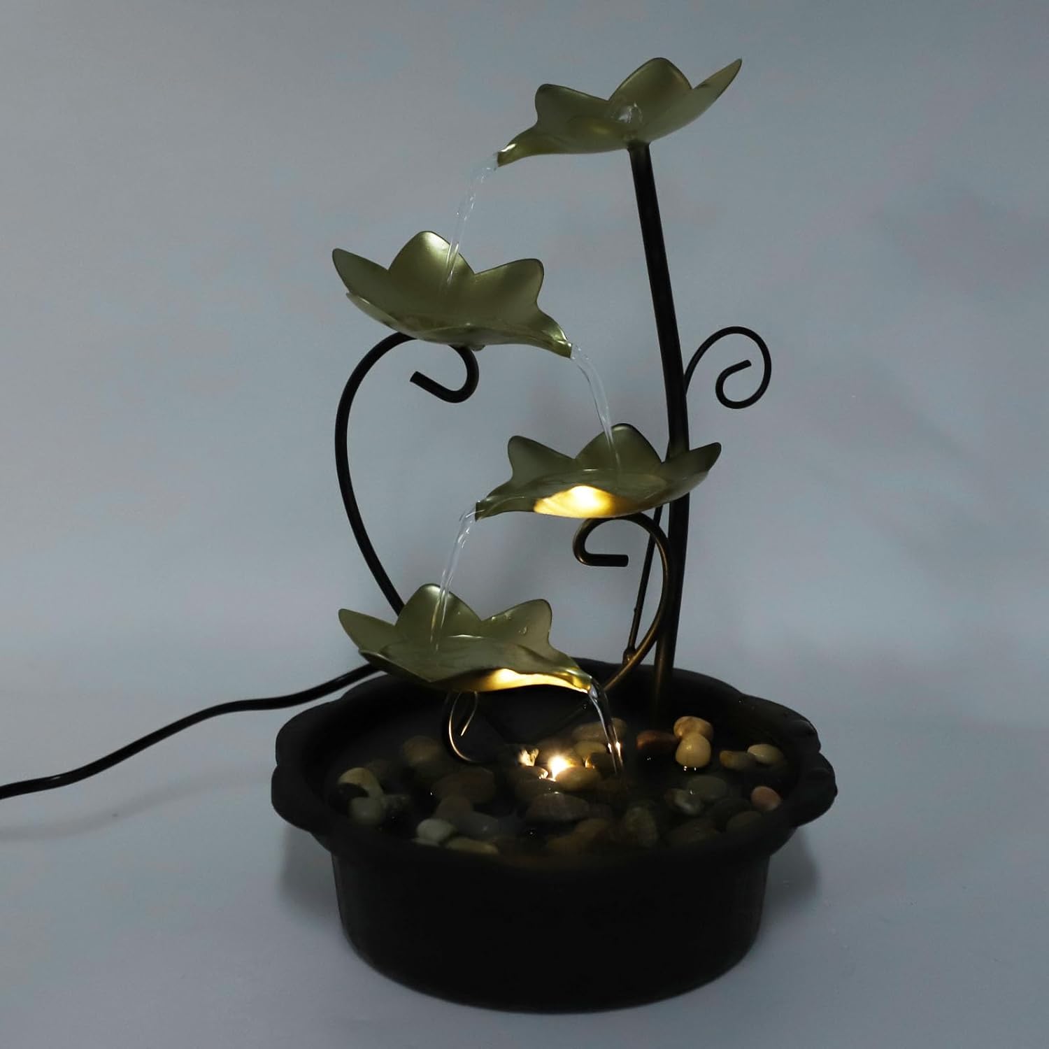 Tabletop Fountain with LED Light and 3-Tier Waterfall Design