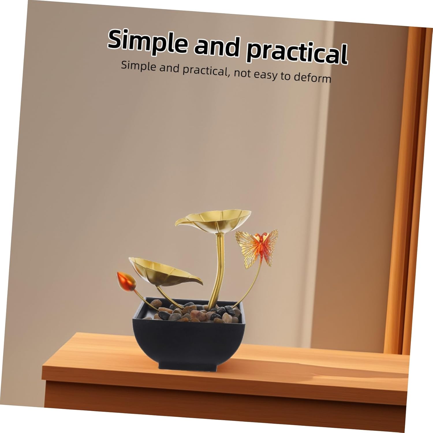 Golden Lotus Waterfall Tabletop Fountain for Indoor Decor