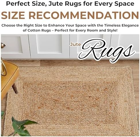 Jute Rug - Handwoven Natural Braided Reversible Rug for Living Room Kitchen Entryway Farmhouse Rustic Decor 24x36 Inch