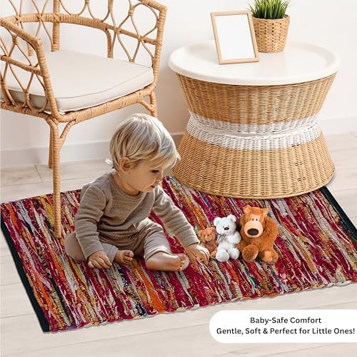 Ramanta Home Cotton Chindi Hand Woven Rug - 2x3 ft Multi Color Reversible Area Rug