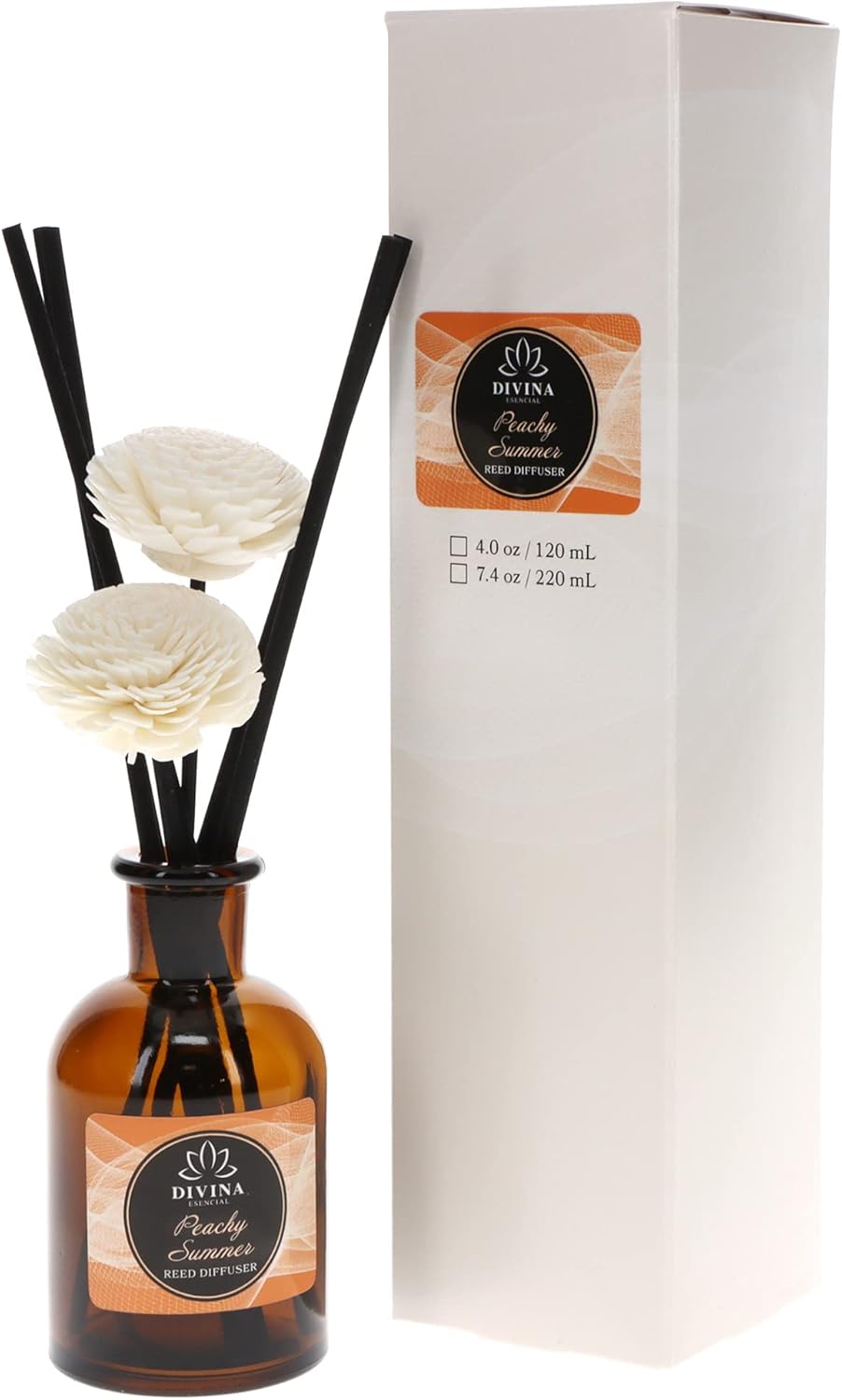 Divina Esencial Luxury Reed Diffuser Set with 120ml Amber Glass Bottle and 5 Reeds