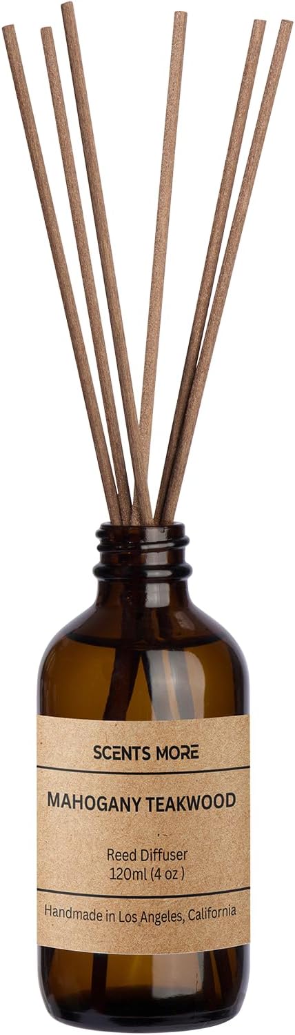 Mahogany Teakwood Reed Diffuser Set - 4oz Scented Fragrance Oil for Home Bedroom Bathroom