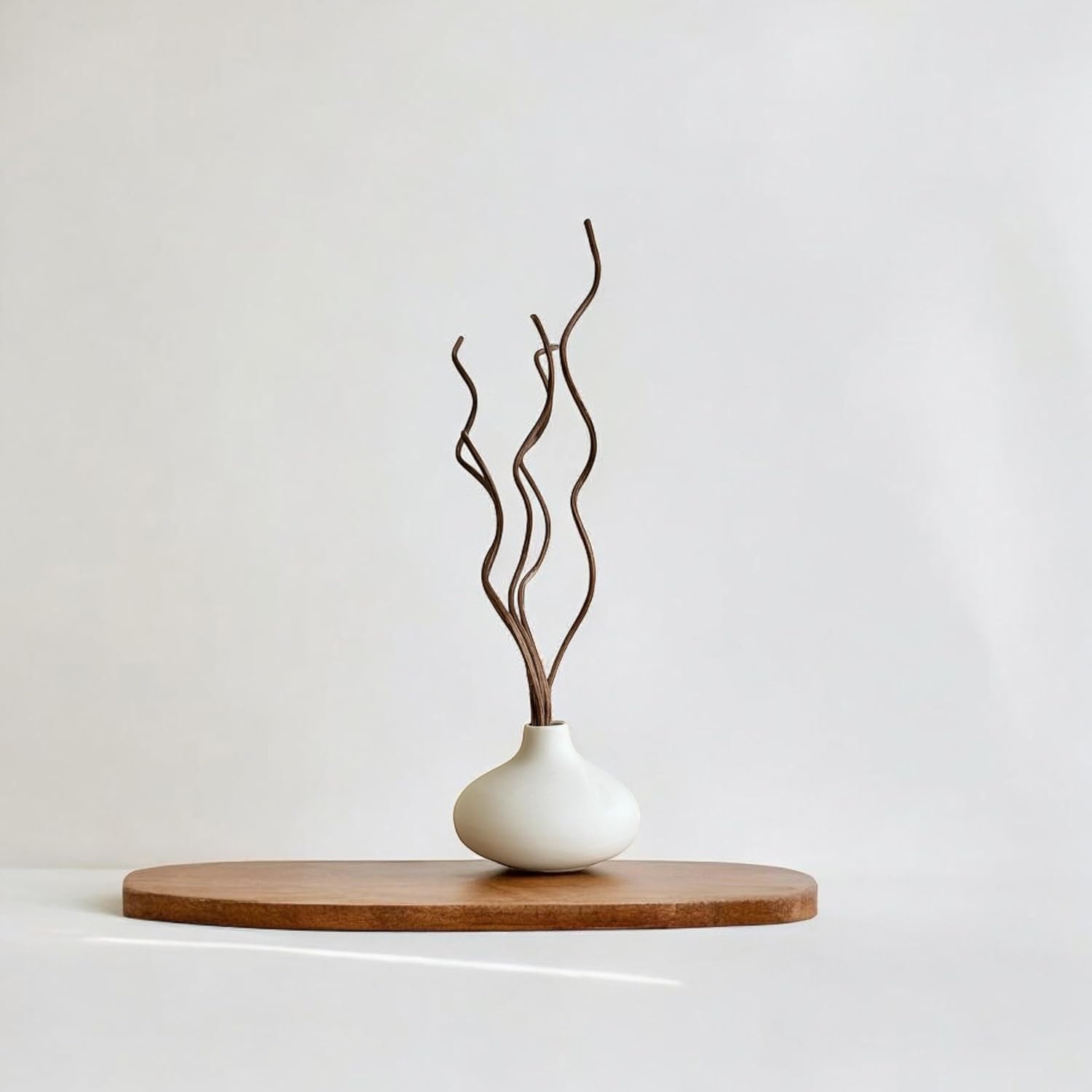 White Ceramic Vase Set of 2 with Rattan Reeds for Aromatherapy
