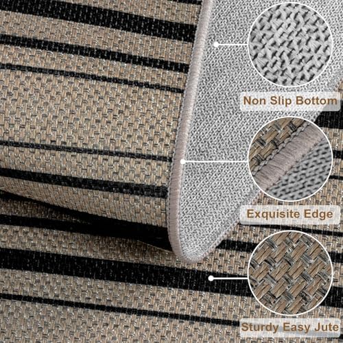 Easy Jute Striped Entryway Rug 2x3 Modern Indoor Outdoor Doormat