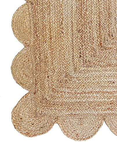 Jute Area Rug 2 x 3 Scalloped Pattern Natural