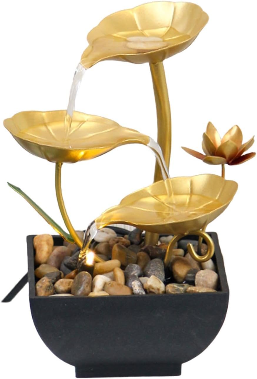 Gold 3 Tier Tabletop Water Fountain for Home Office Decor