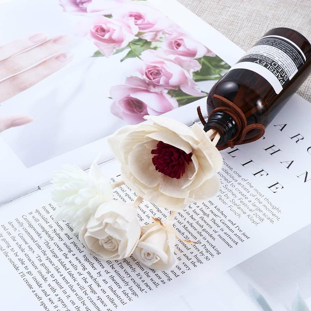 Vctitil 3 Pcs Rattan Reed Diffuser Set with Decorative Flower Sticks