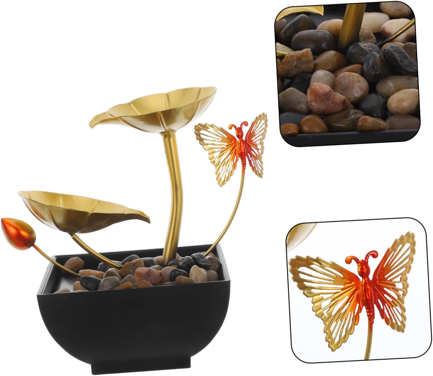 Zerodeko Leaf Indoor Tabletop Fountain with LED Light and River Rocks for Home Office Bedroom Decor