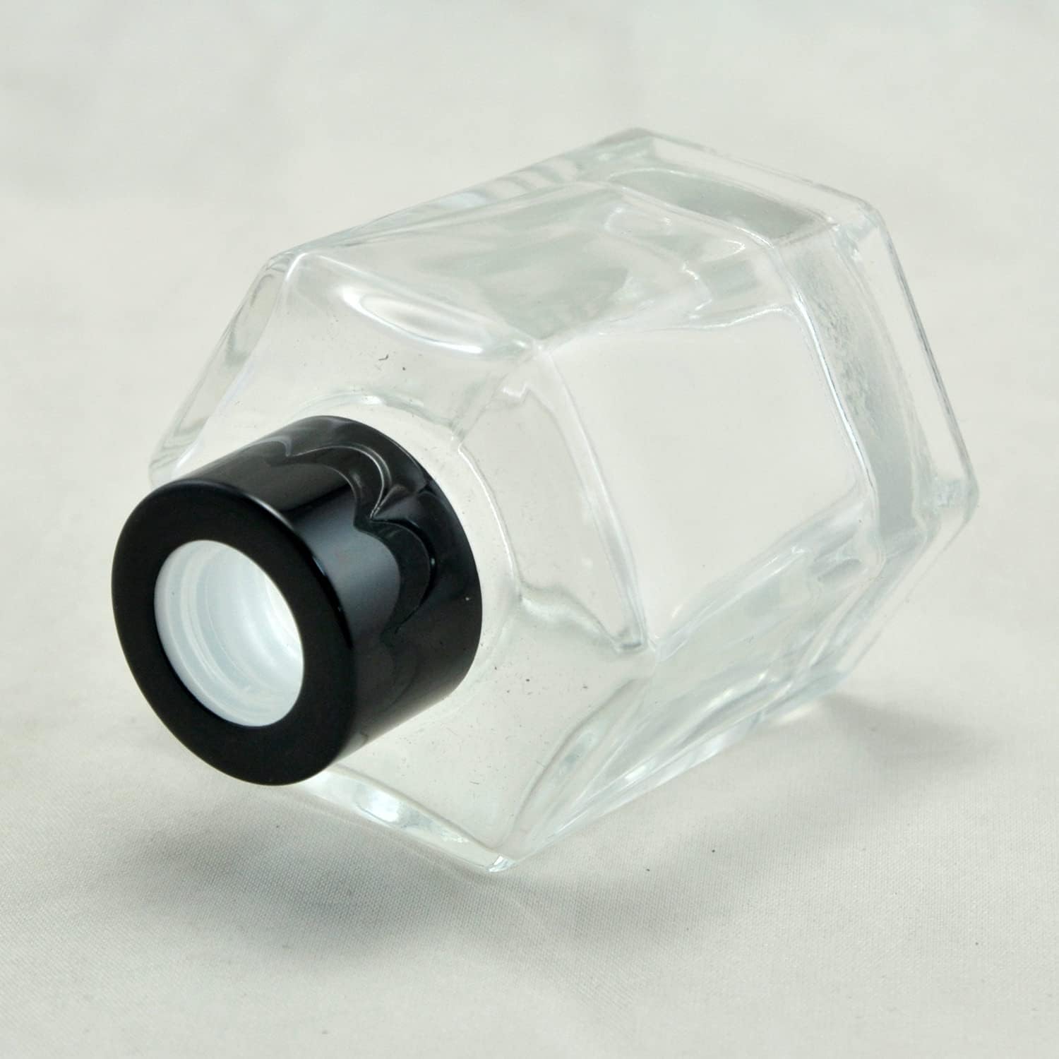 Set of 4 Hexagon Glass Essential Oil Bottles with Black Caps