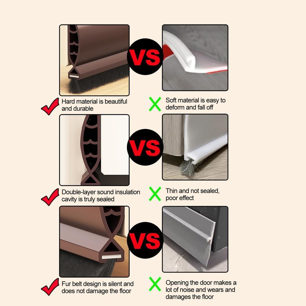 Under Door Draft Stoppers with Brush for Noise Reduction