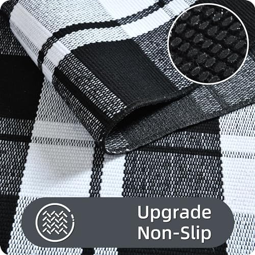 Ompaa Black and White Plaid Checkered Area Rug 236x354 Hand-Woven Cotton Buffalo Doormat for Indoor Outdoor Use