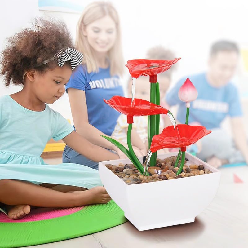 USB Powered Tabletop Lotus Waterfall Fountain with Rocks