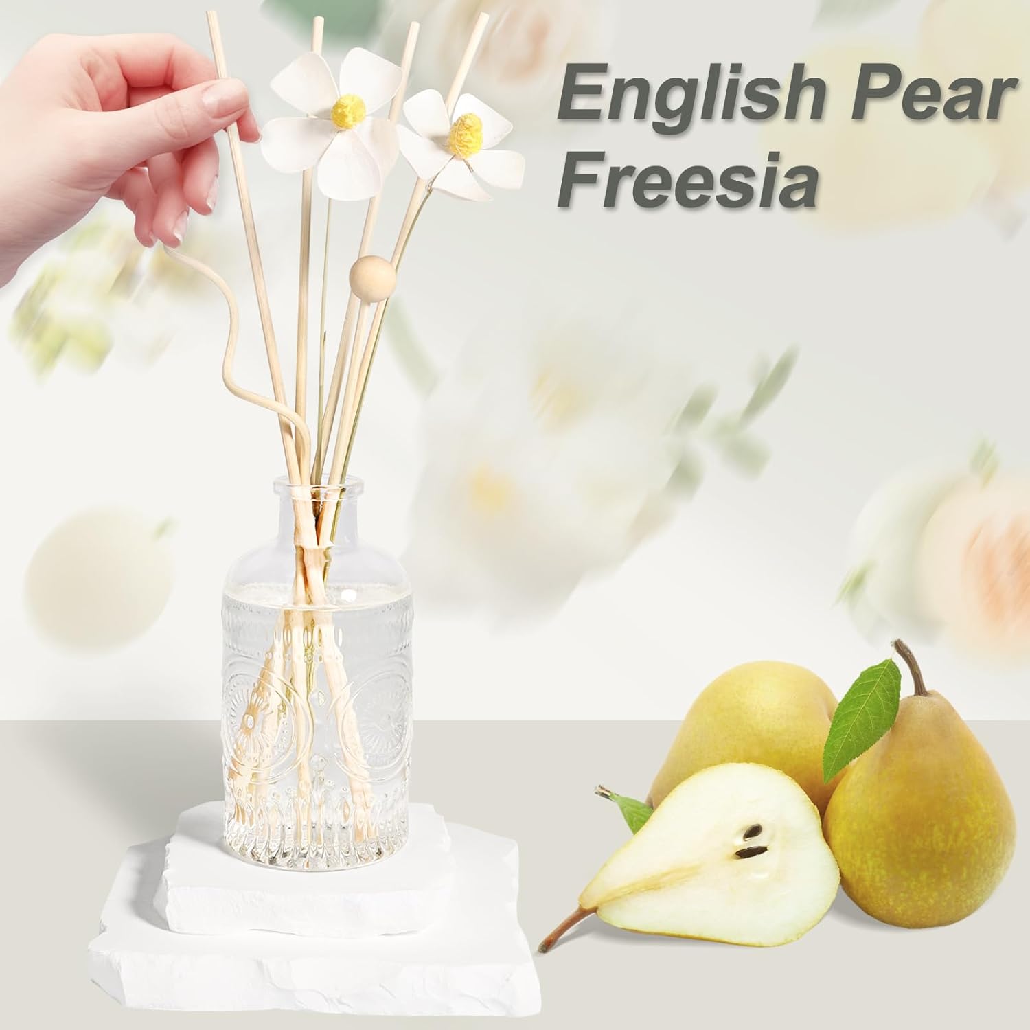 English Pear Freesia Reed Diffuser Set with 4 Rattan Sticks